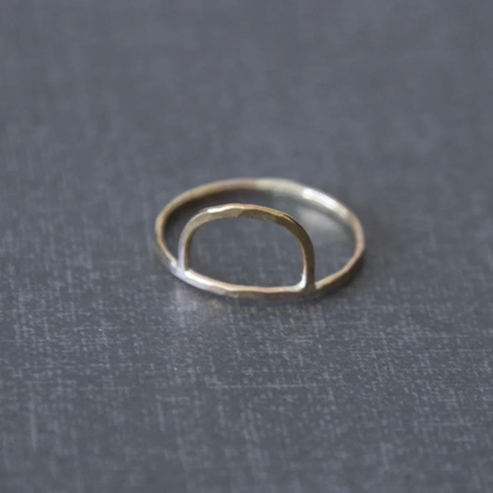 Handmade Hammered Demi Moon Ring 14k Gold or Rose Gold, NWT